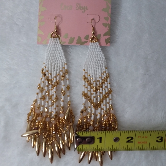 Multi-dangle Bead Pierce Earrings Gold White Beads Coco Skye - Picture 5 of 6